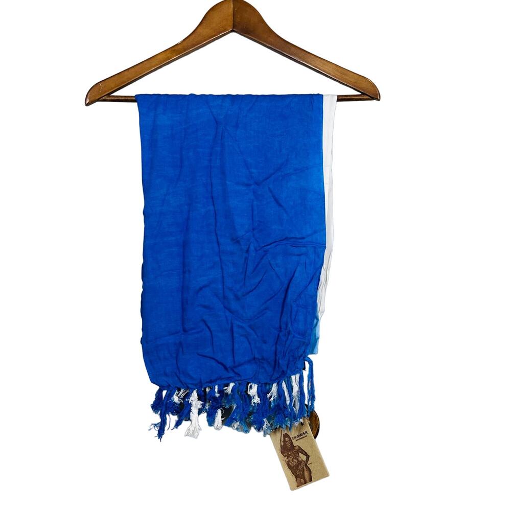 NEW! Ingear Swim Sarong Coverup Wrap Skirt Fringe Dress Adjustable Blue OSFA